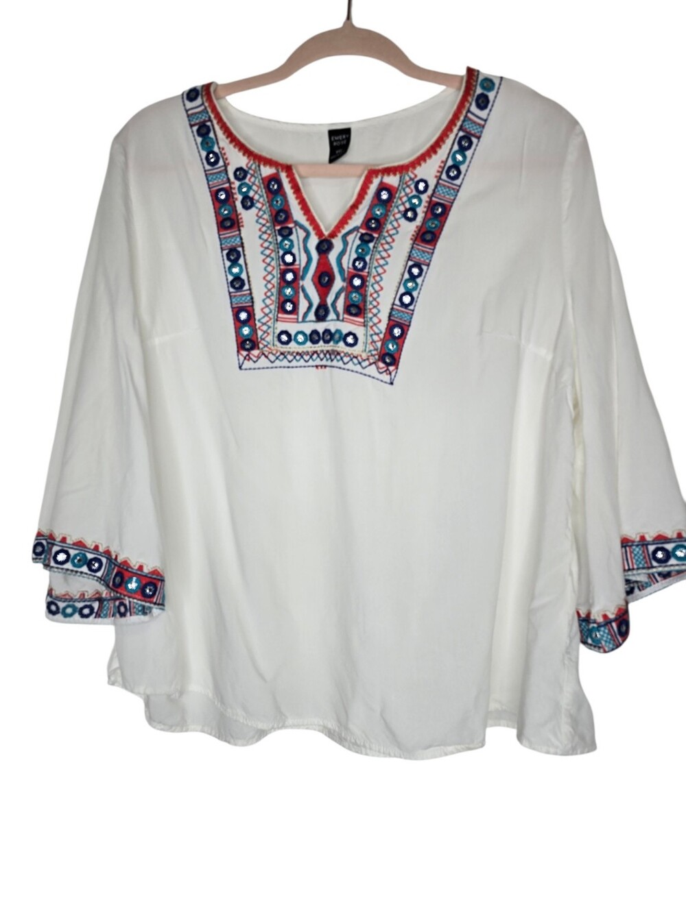 EMERY ROSE top featuring colorful geometric embroidery